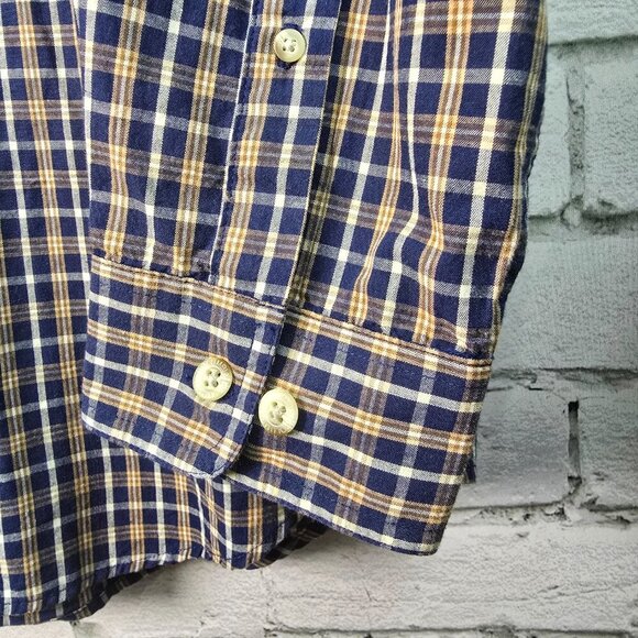 COLUMBIA MENS LONG SLEEVE PLAID BUTTON DOWN NAVY AND KHAKI PLAID SIZE LARGE EUC - Picture 8 of 8